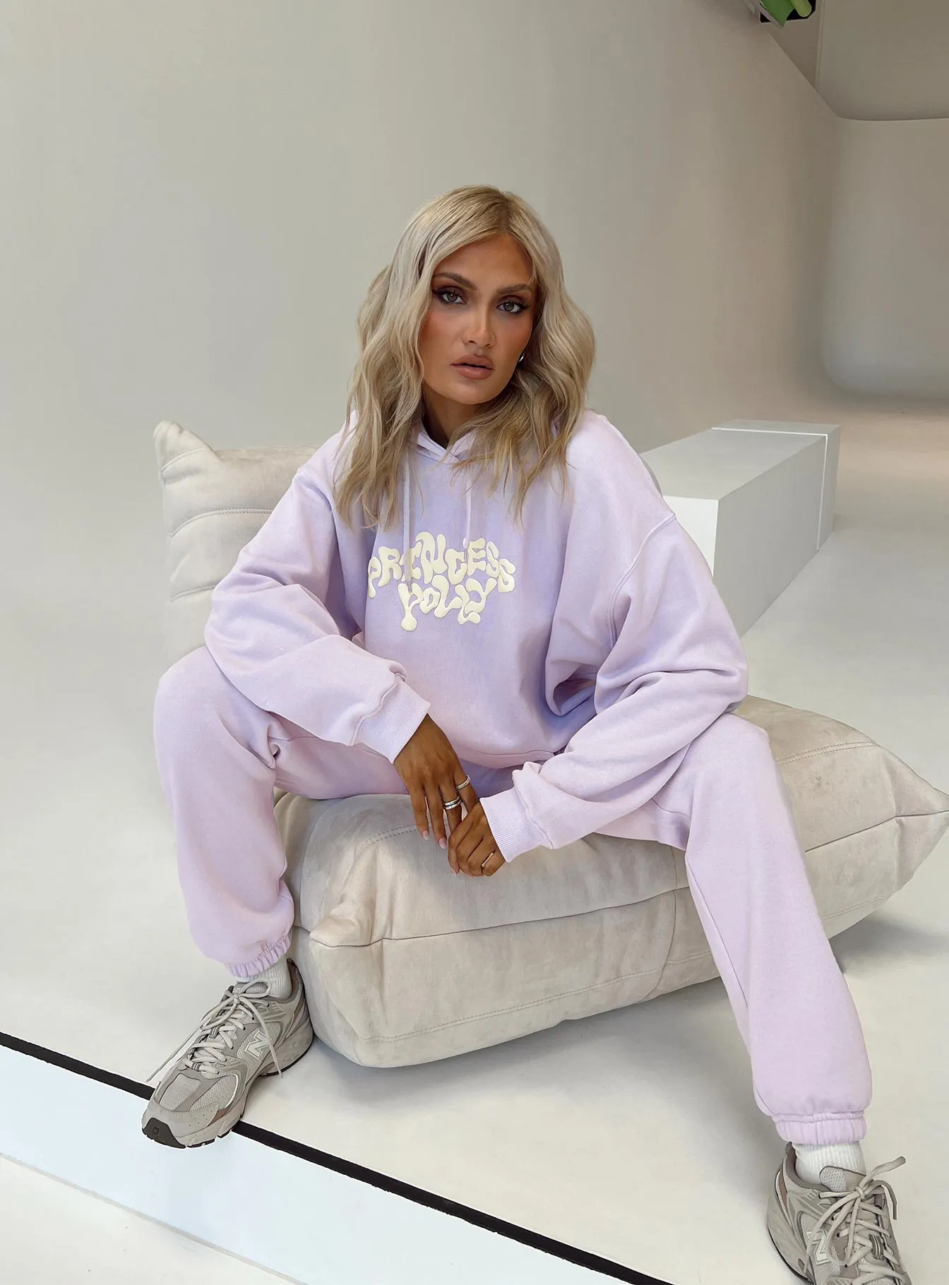 Princess Polly Track Pants Squiggle Text Dusty Mauve / Eggshell sold by Princess Polly