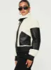 Rachale Faux Leather Shearling Jacket Black / Cream sold by Princess Polly