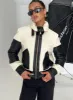 Rachale Faux Leather Shearling Jacket Black / Cream sold by Princess Polly