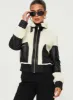 Rachale Faux Leather Shearling Jacket Black / Cream sold by Princess Polly
