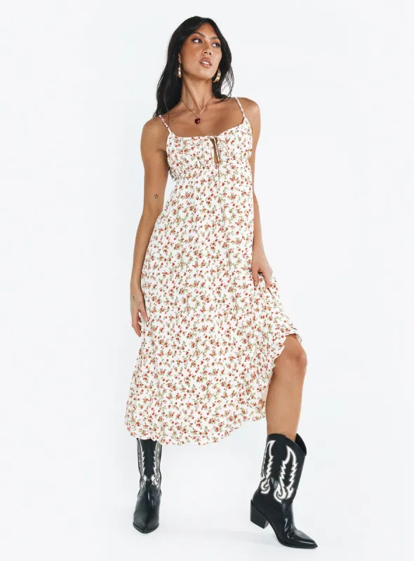 Empress Of Love Maxi Dress White / Red Floral sold by Princess Polly