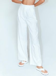 Ayla Linen Pants White Petite sold by Princess Polly