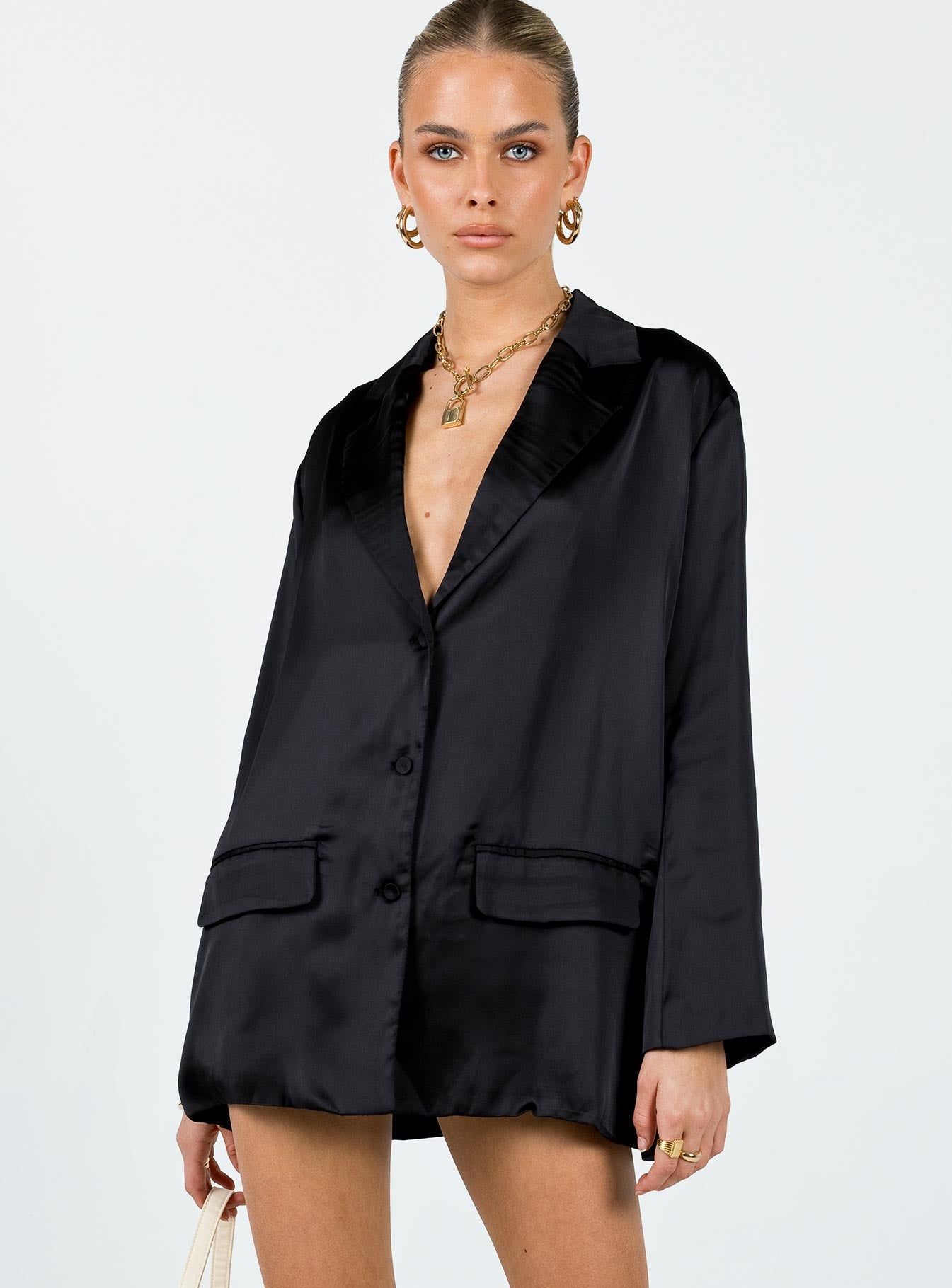 Toddy Satin Blazer Black sold by Princess Polly product image thumbnail 2