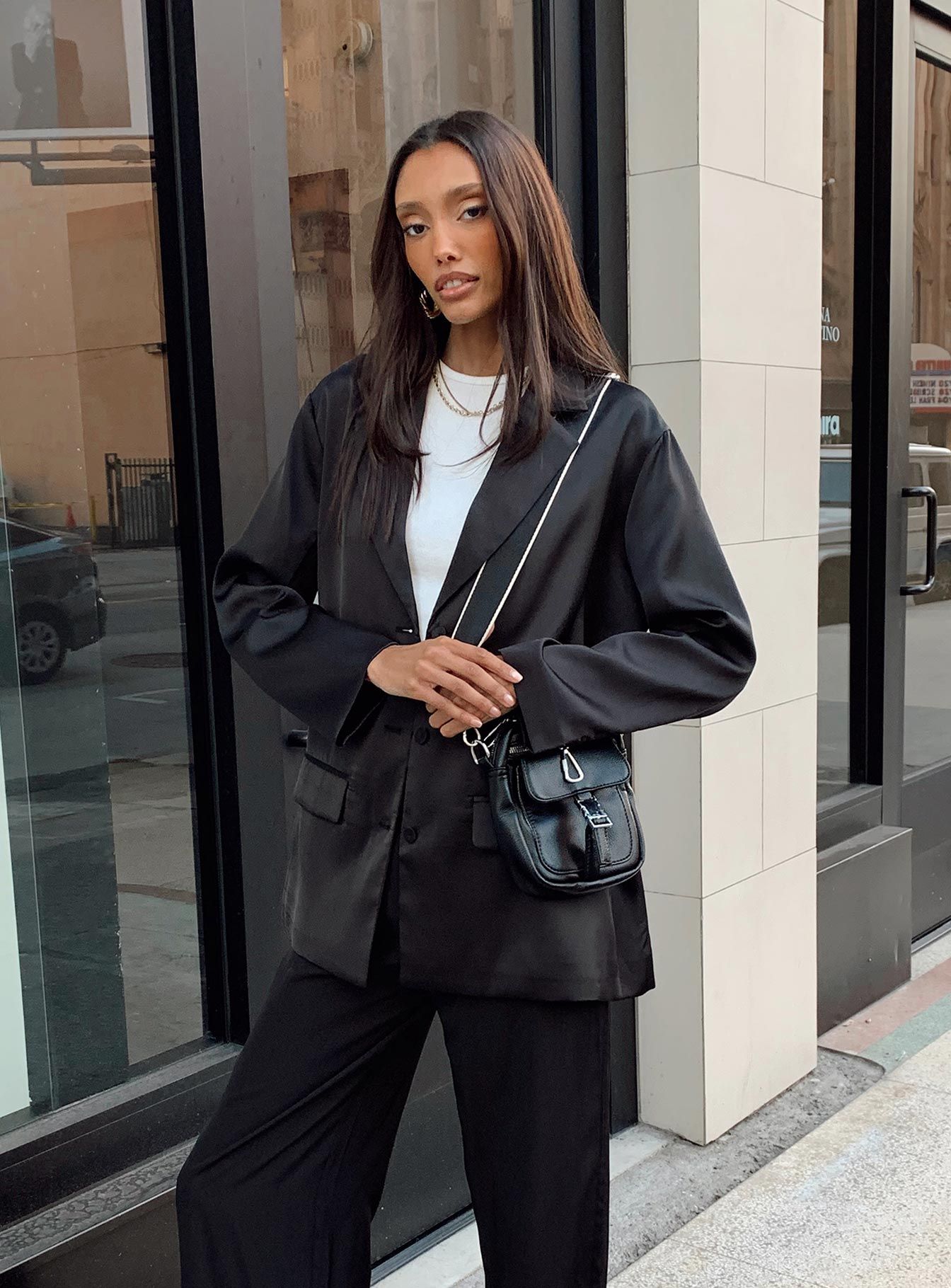 Toddy Satin Blazer Black sold by Princess Polly