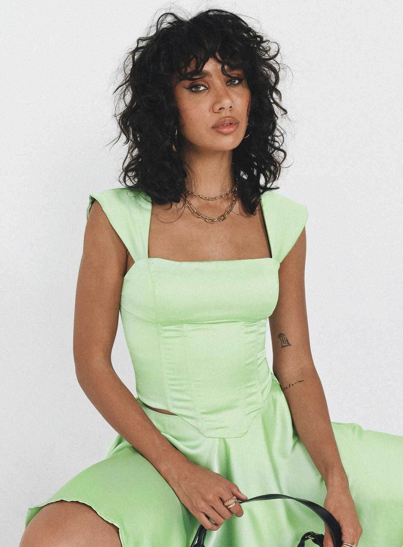 Cornell Satin Corset Green sold by Princess Polly