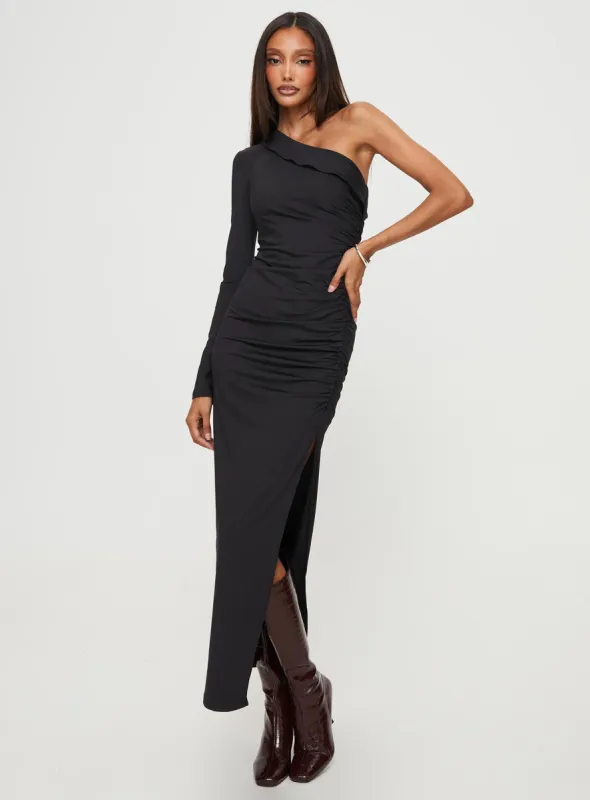 Mahira One Shoulder Maxi Dress Black sold by Princess Polly