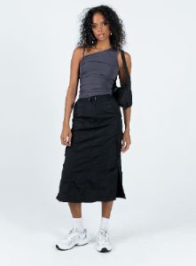 Diviney Parachute Midi Skirt Black sold by Princess Polly