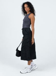 Diviney Parachute Midi Skirt Black sold by Princess Polly