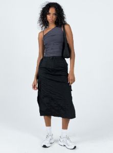 Diviney Parachute Midi Skirt Black sold by Princess Polly