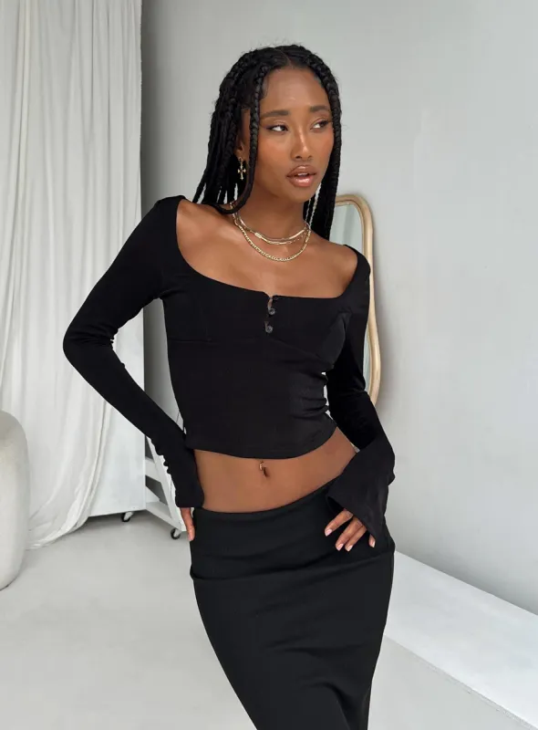 Ambers Long Sleeve Top Black sold by Princess Polly