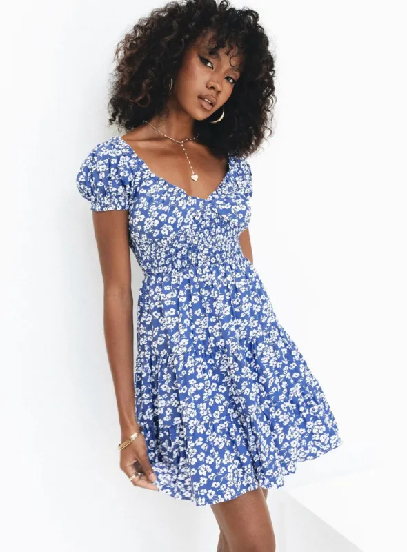 Daniela Mini Dress Blue Floral sold by Princess Polly