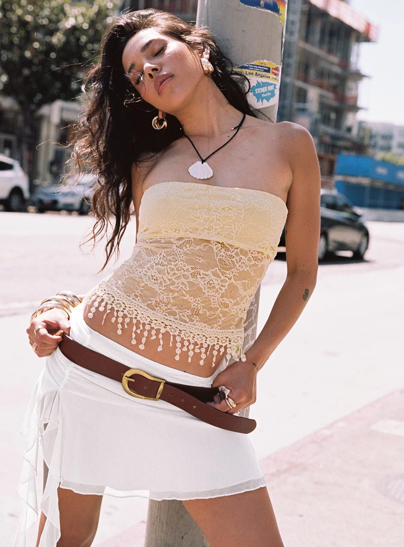 Maidie Asymmetric Ruffle Mini Skirt Cream sold by Princess Polly product image thumbnail 2