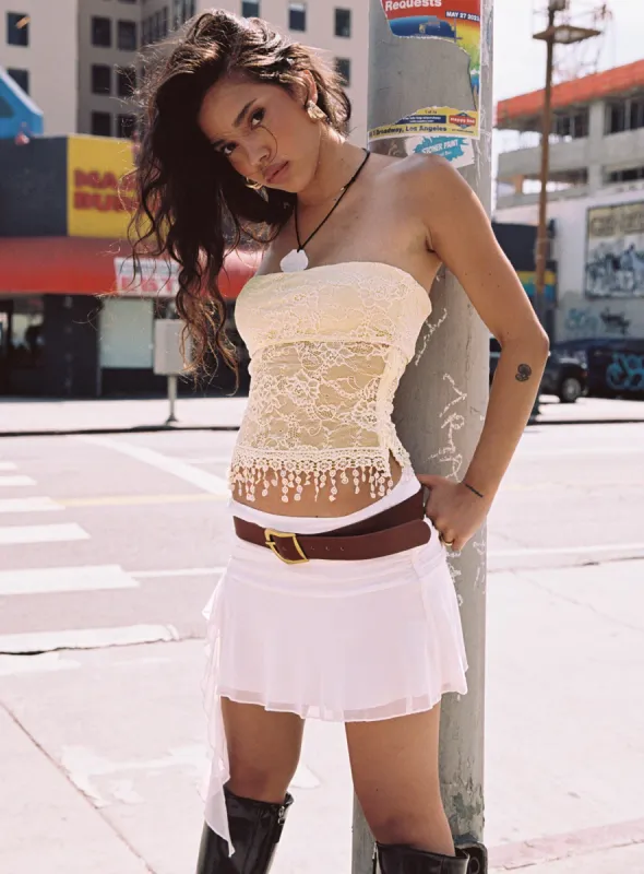 Maidie Asymmetric Ruffle Mini Skirt Cream sold by Princess Polly