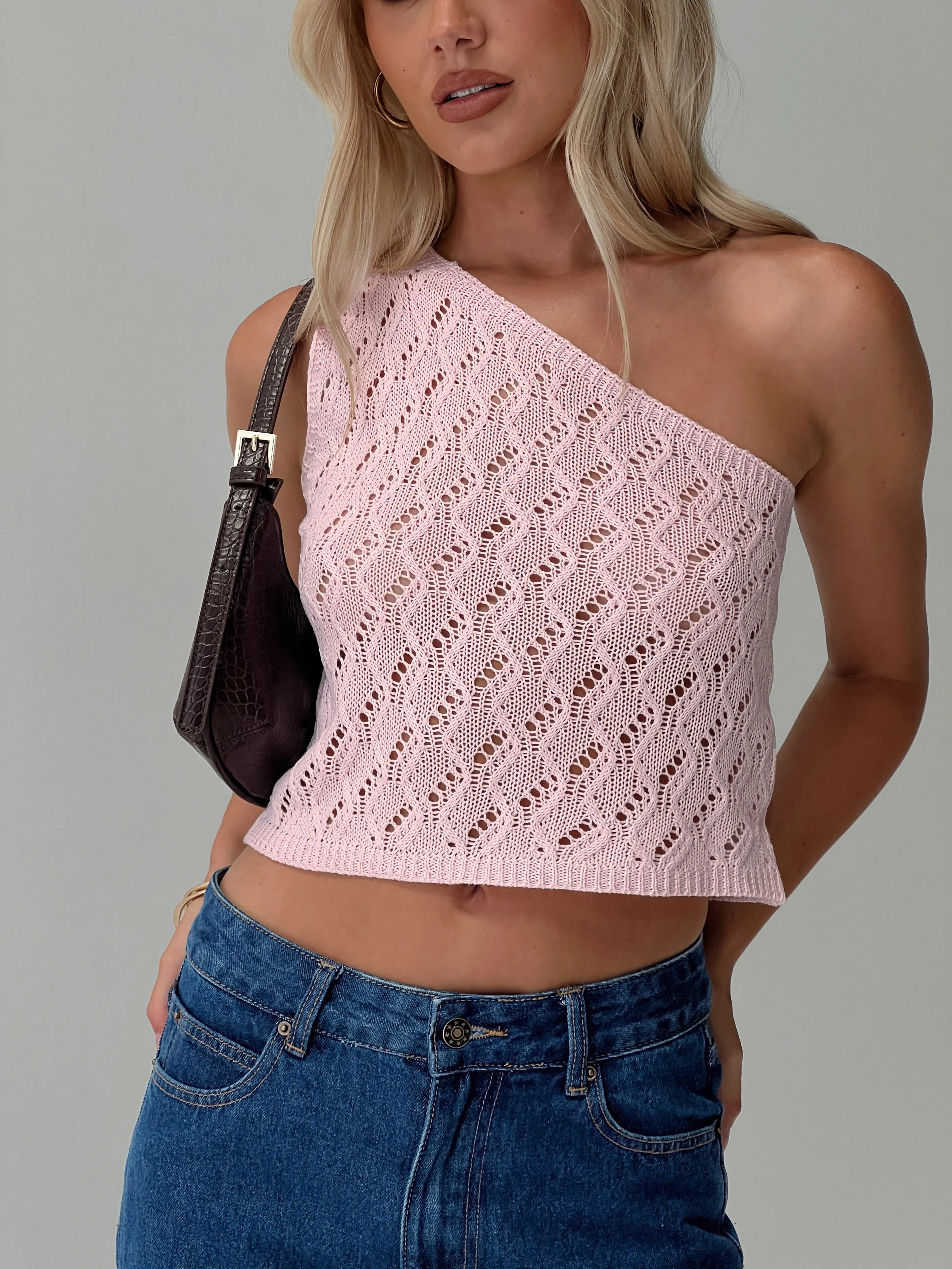 Anthinie One Shoulder Top Pink sold by Princess Polly