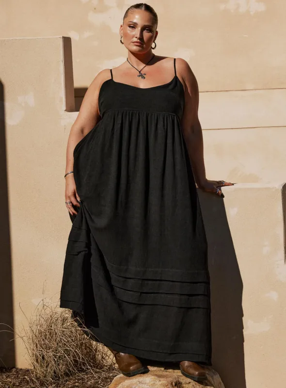 Milden Linen Blend Maxi Dress Black Curve sold by Princess Polly