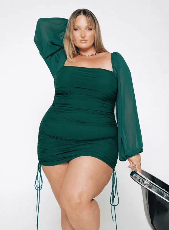 Aleena Mini Dress Green Curve sold by Princess Polly