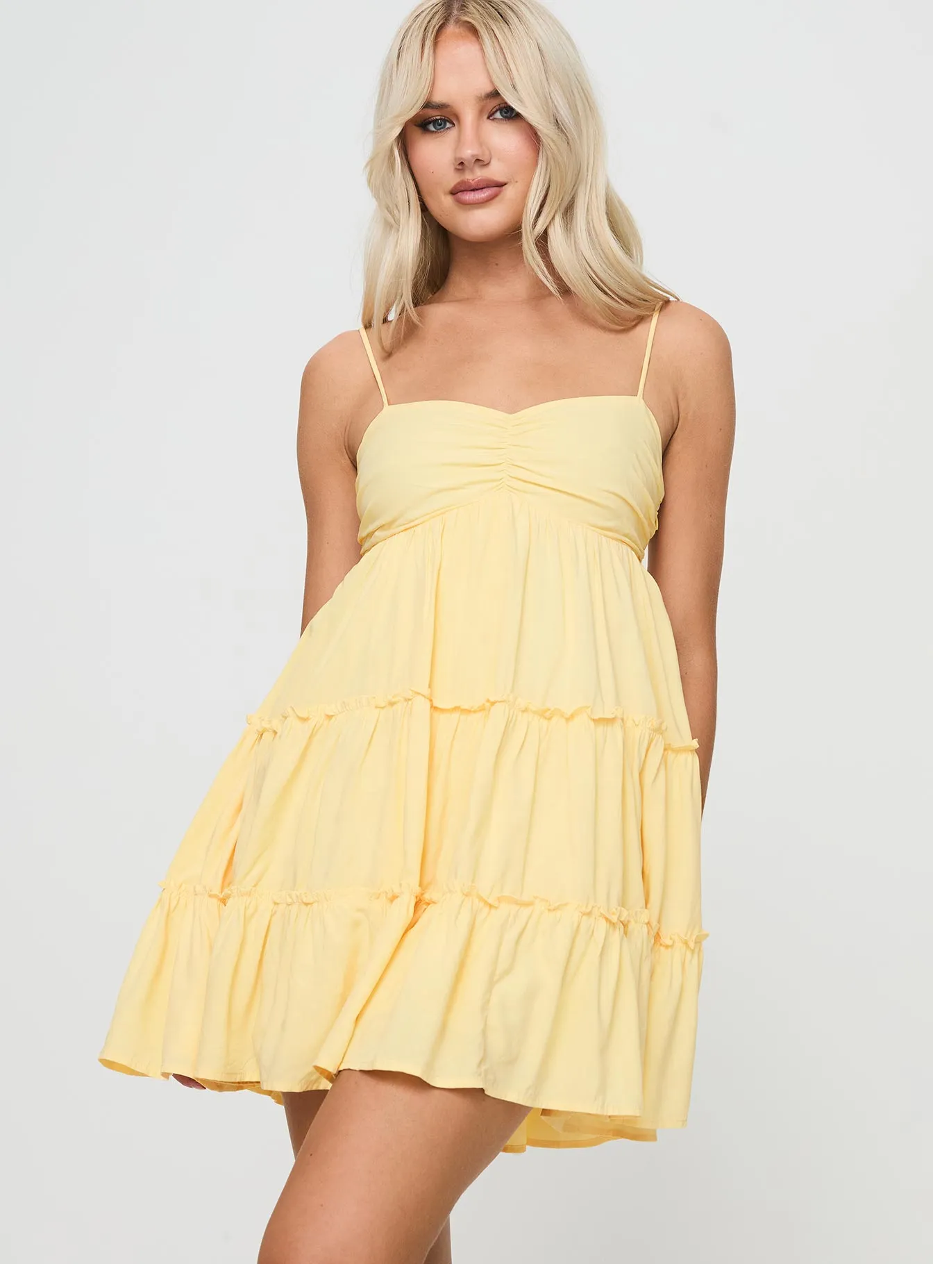 Knotti Mini Dress Yellow sold by Princess Polly