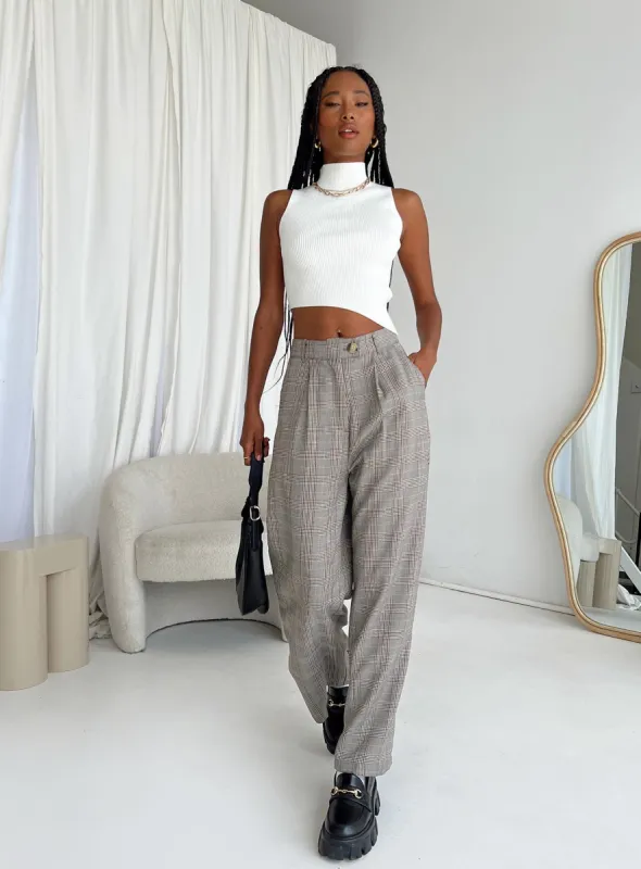 Vail Pants Beige Check sold by Princess Polly