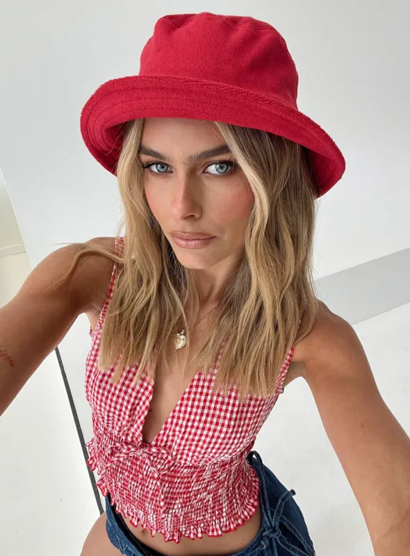 Summer Salt Terry Bucket Hat Red sold by Princess Polly
