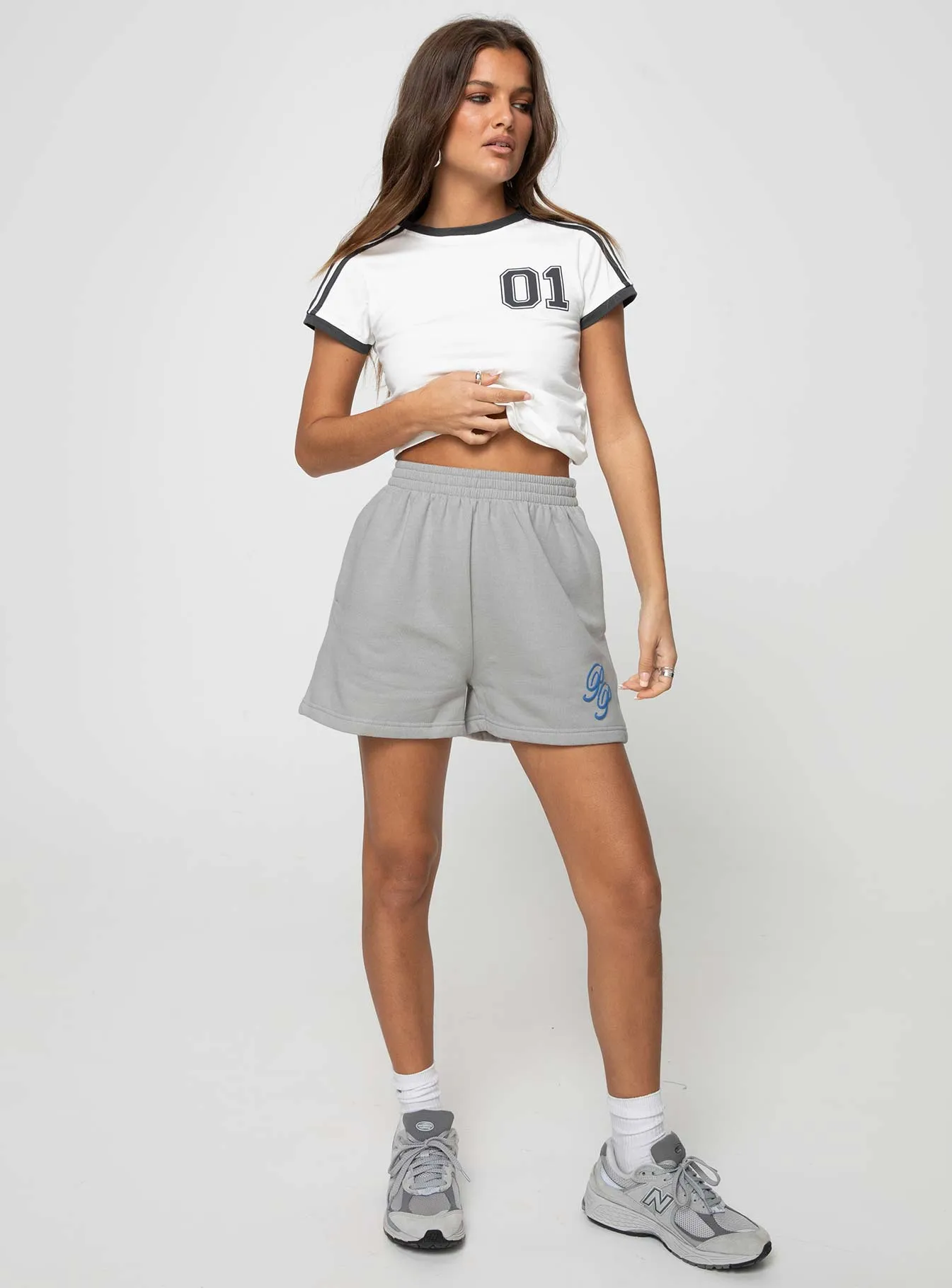 Princess Polly Track Shorts Cursive Text Grey / Blue sold by Princess Polly product image thumbnail 3