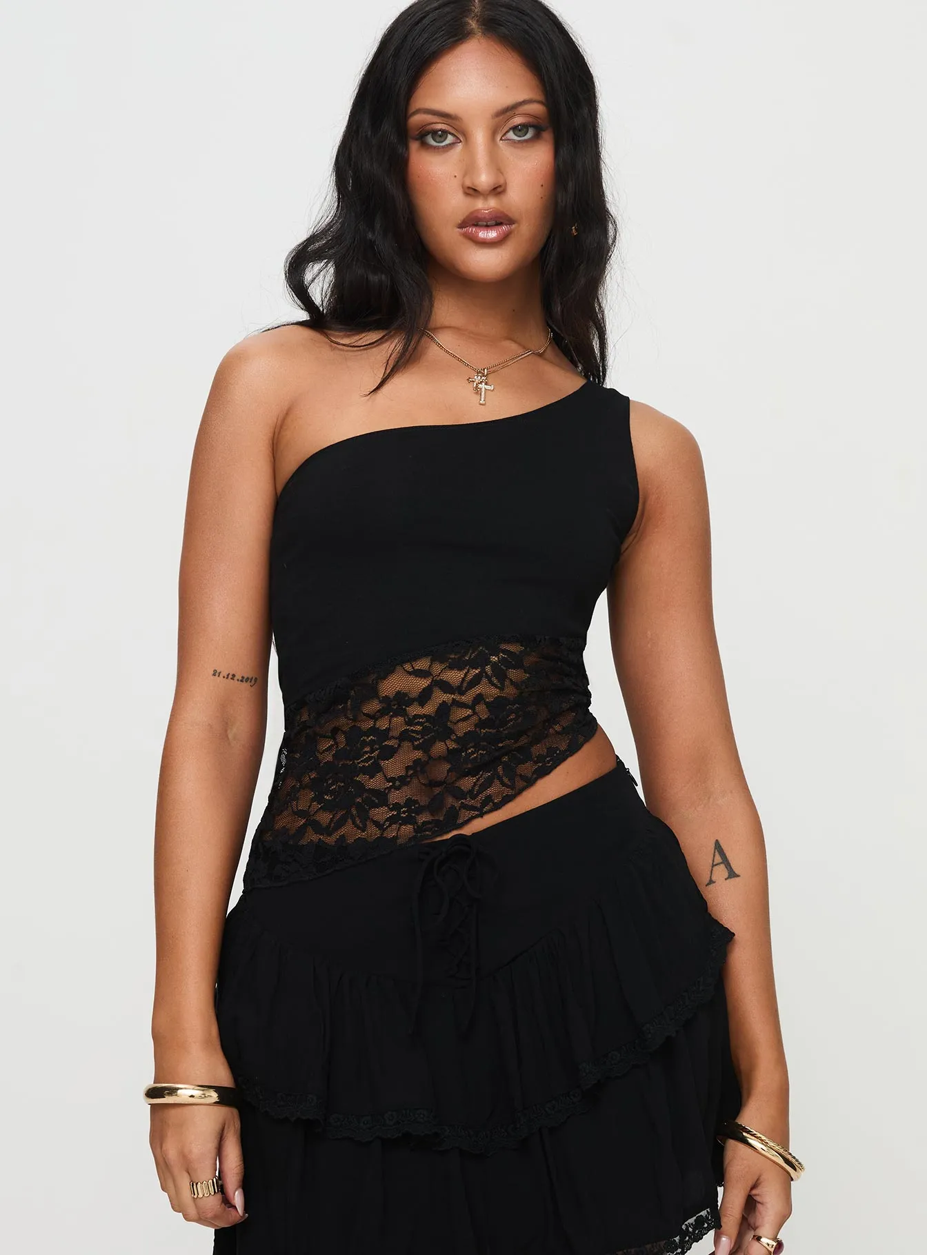 Damarie One Shoulder Top Black sold by Princess Polly product image thumbnail 2