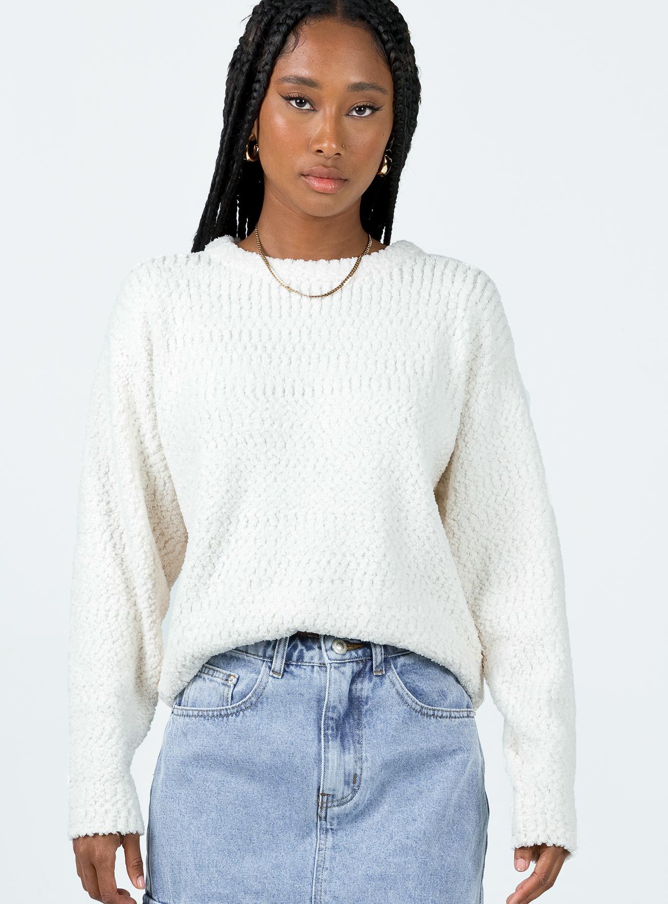 Highview Boucle Sweater White sold by Princess Polly