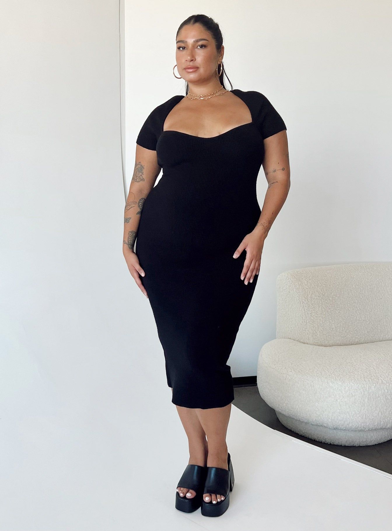 Ellisen Midi Dress Black Curve sold by Princess Polly