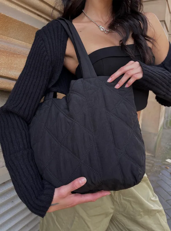 Jovie Nylon Quilted Tote Black sold by Princess Polly