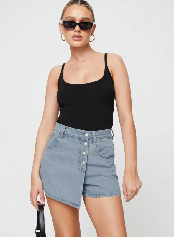 Merthyr Denim Skort Mid Wash sold by Princess Polly