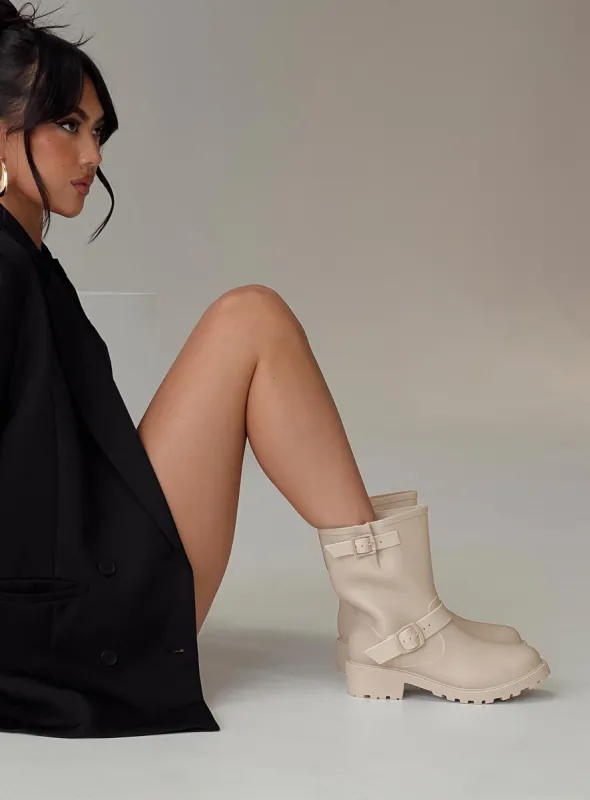 Senorita Rubber Boots Cream sold by Princess Polly