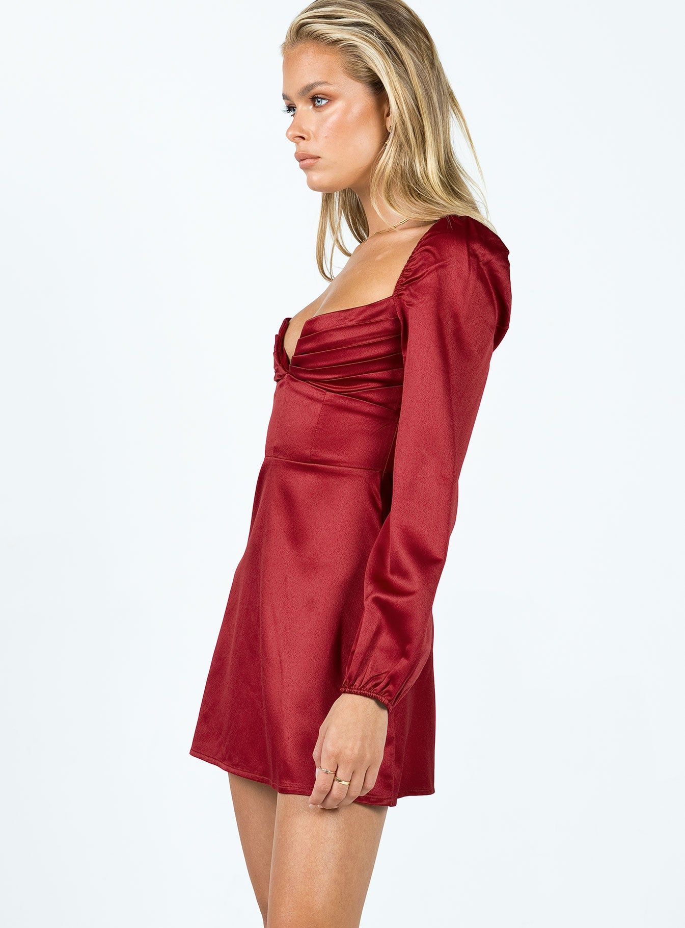 Della Long Sleeve Mini Dress Burgundy sold by Princess Polly product image thumbnail 4