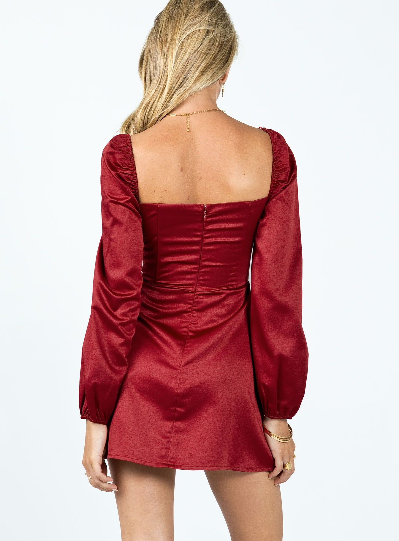 Della Long Sleeve Mini Dress Burgundy sold by Princess Polly product image thumbnail 5