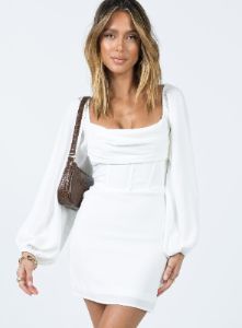 Lillie Long Sleeve Mini Dress White sold by Princess Polly