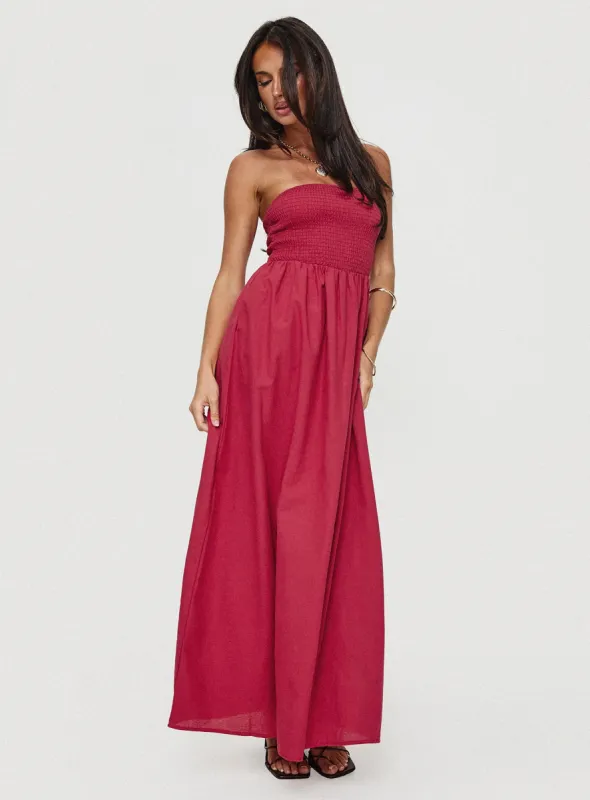 Dayona Strapless Maxi Dress Red sold by Princess Polly