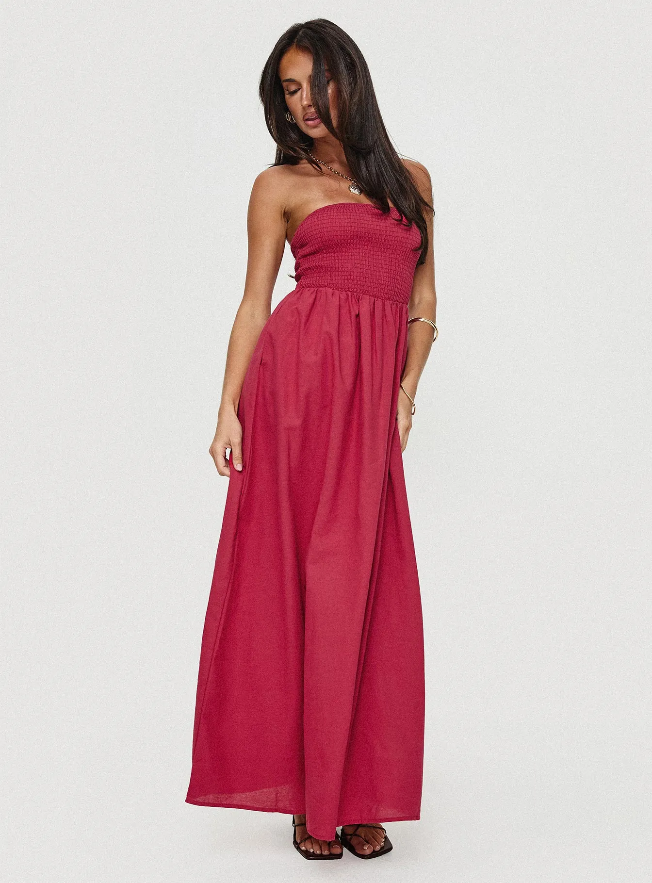 Dayona Strapless Maxi Dress Red sold by Princess Polly
