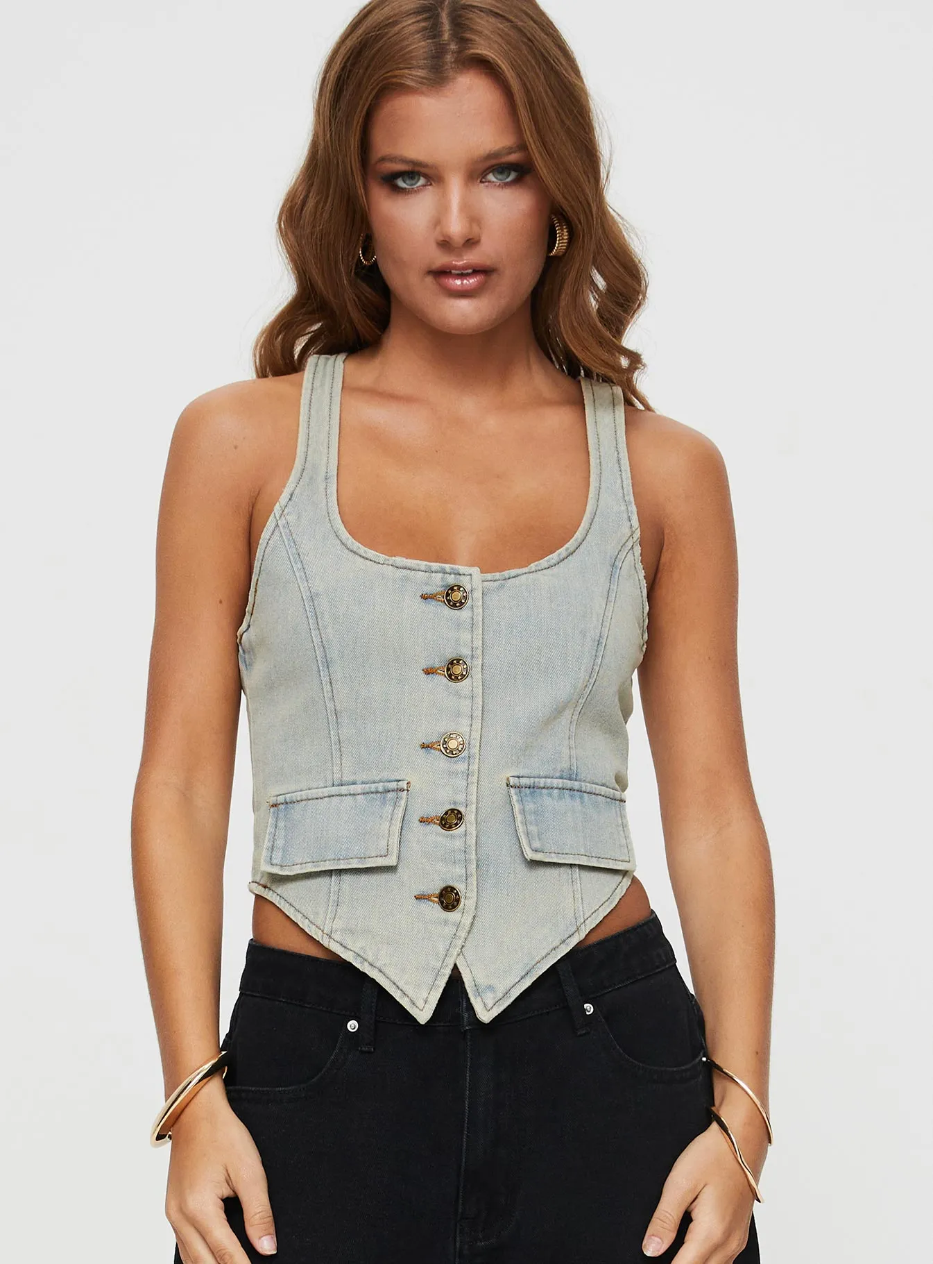 Nyc Denim Halter Top Light Wash sold by Princess Polly product image thumbnail 2