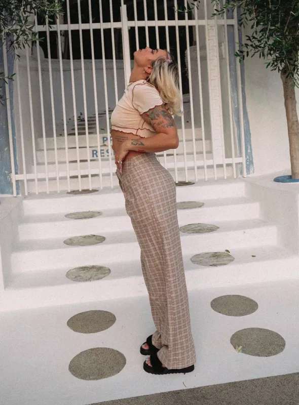 Motel Onfal Check Trouser Taupe sold by Princess Polly