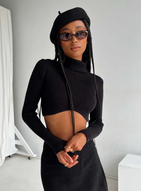 Brier Long Sleeve Turtleneck Top Black sold by Princess Polly