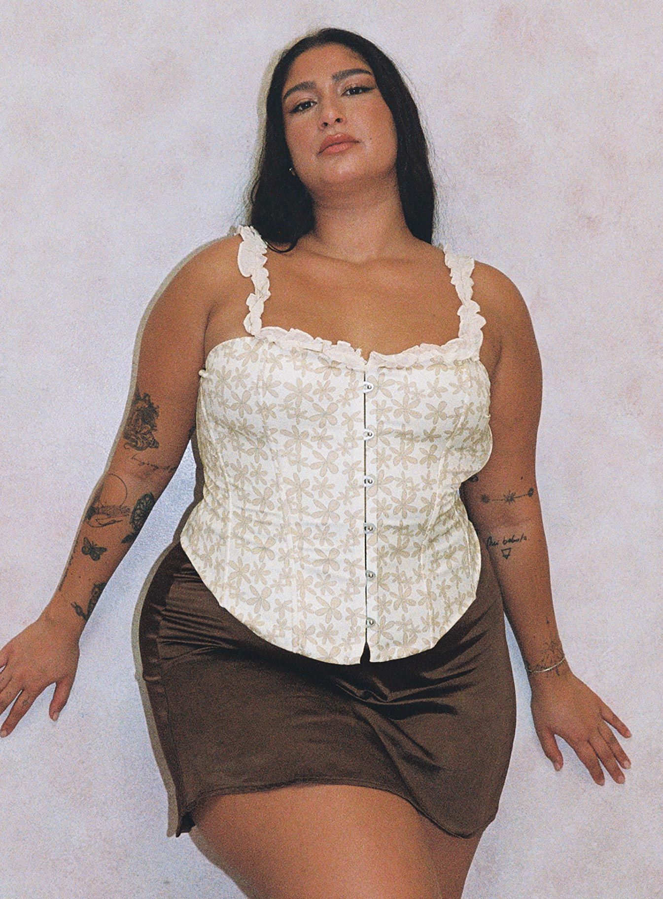 Searle Floral Corset Cream Curve sold by Princess Polly
