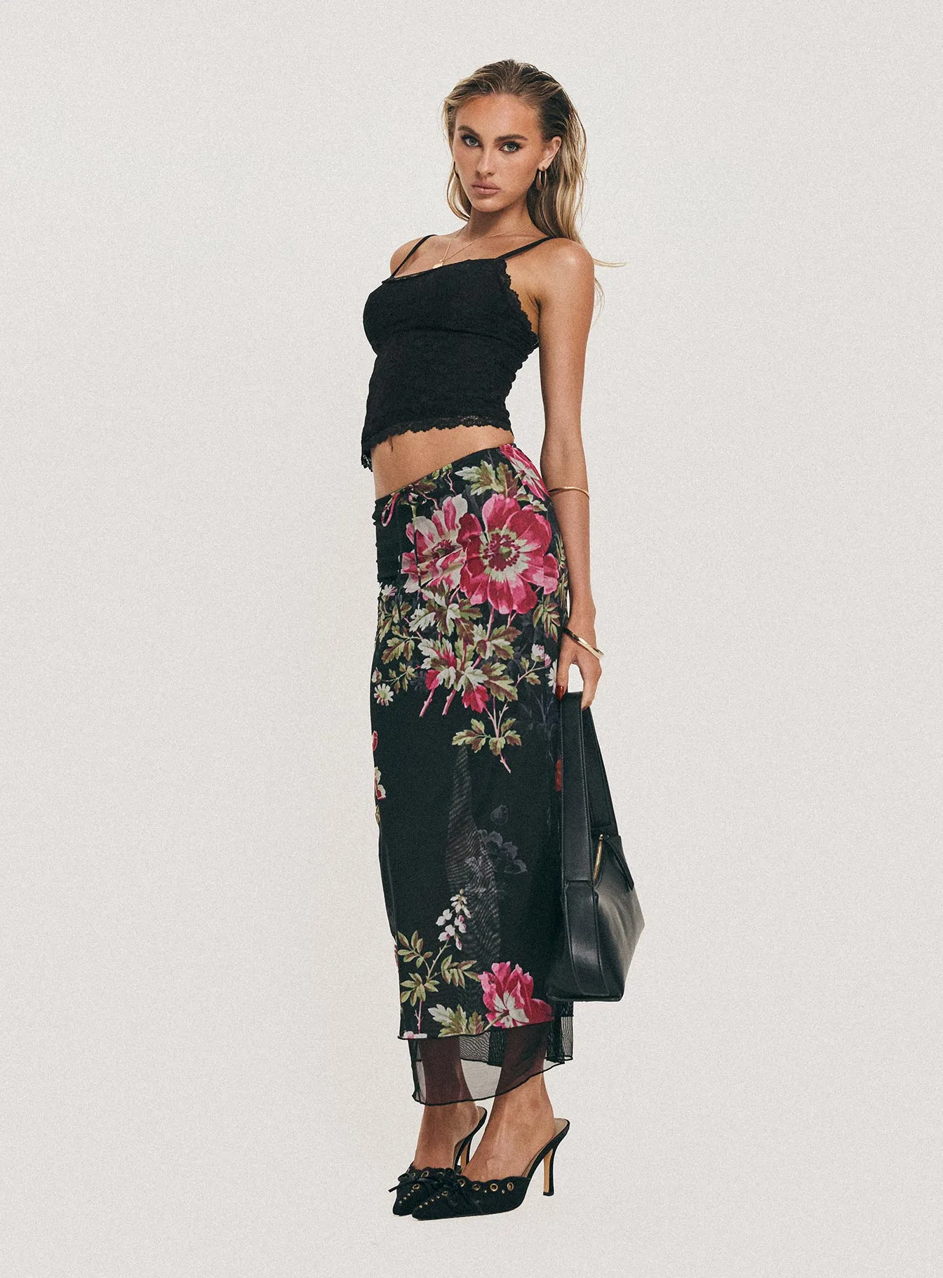 Paganio Maxi Skirt Black Floral sold by Princess Polly