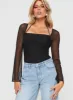 Liva Sheer Sleeve Bodysuit Black sold by Princess Polly