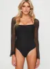 Liva Sheer Sleeve Bodysuit Black sold by Princess Polly