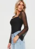 Liva Sheer Sleeve Bodysuit Black sold by Princess Polly