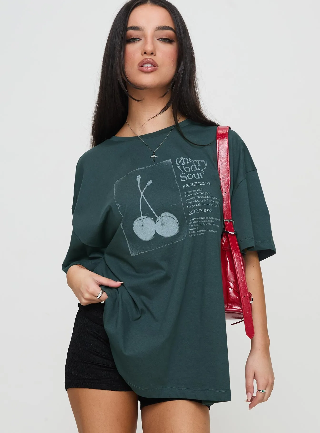 Sour Cherry Oversized Tee Moss Green sold by Princess Polly product image thumbnail 2