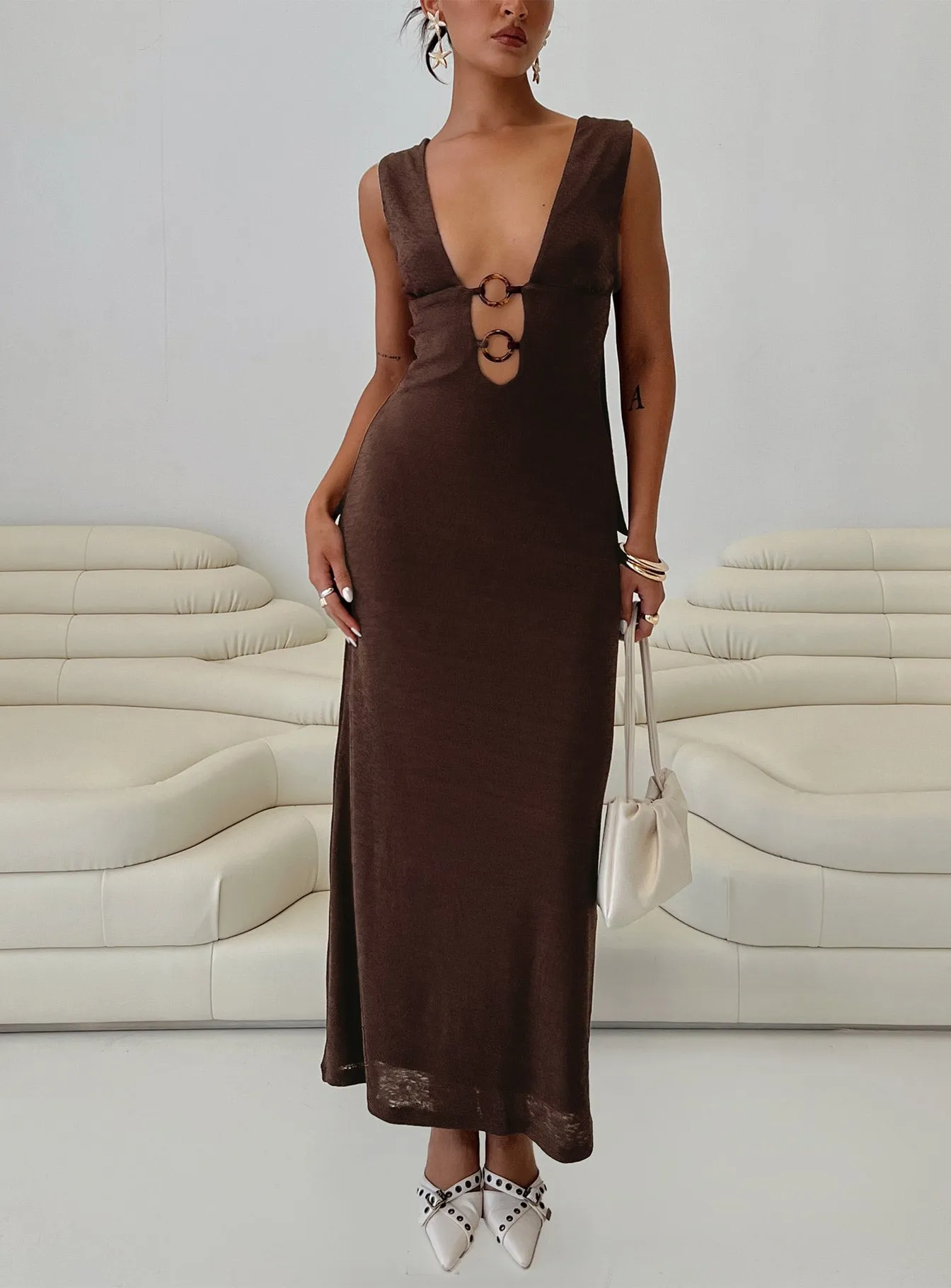 Steward Maxi Dress Chocolate sold by Princess Polly