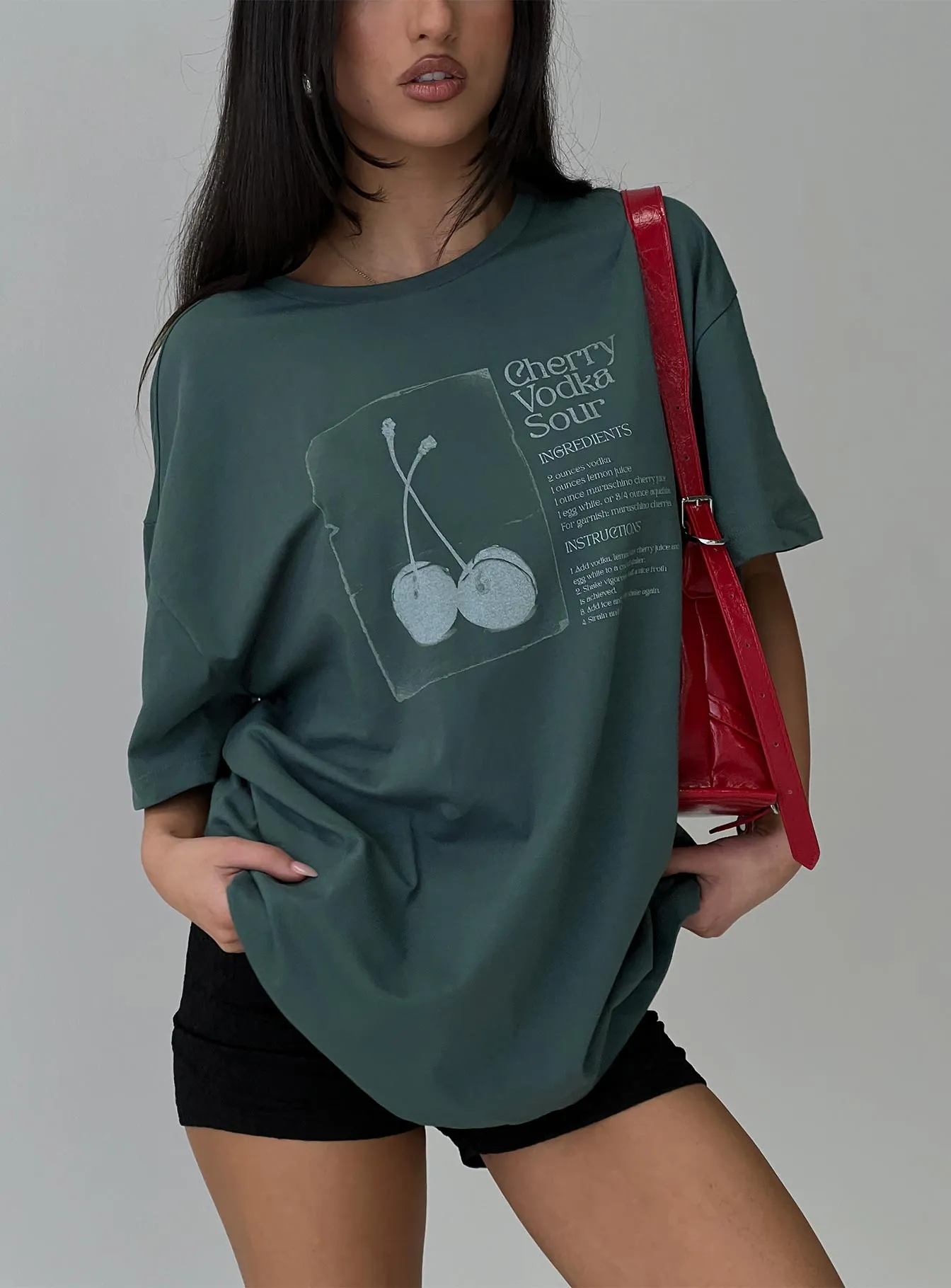 Sour Cherry Oversized Tee Moss Green sold by Princess Polly