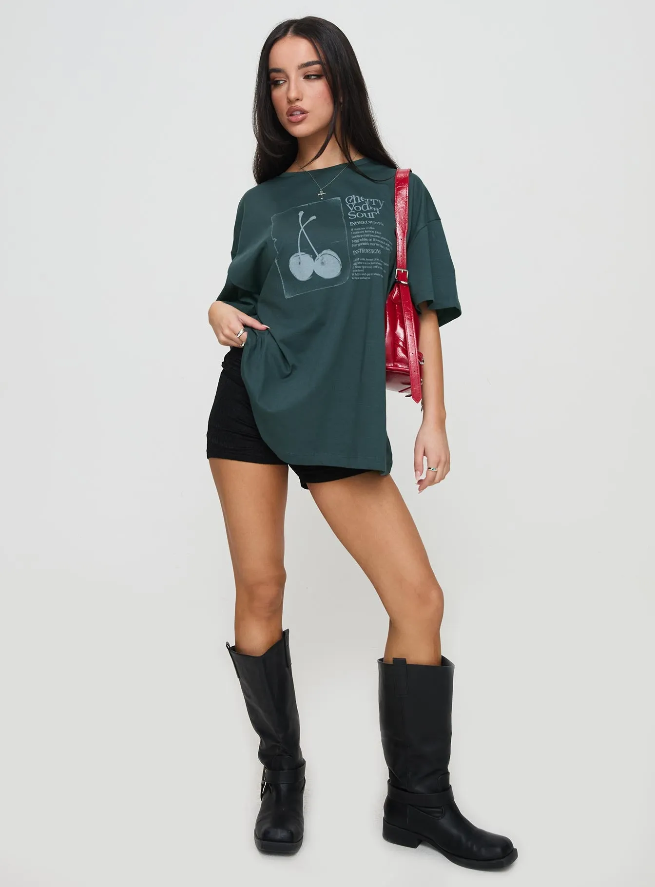 Sour Cherry Oversized Tee Moss Green sold by Princess Polly product image thumbnail 3