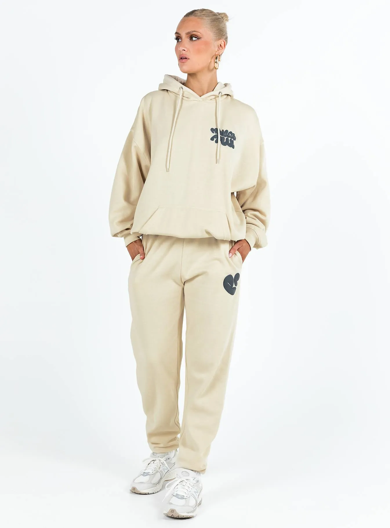 Princess Polly Hooded Sweatshirt Bubble Text Stone / Slate sold by Princess Polly product image thumbnail 3