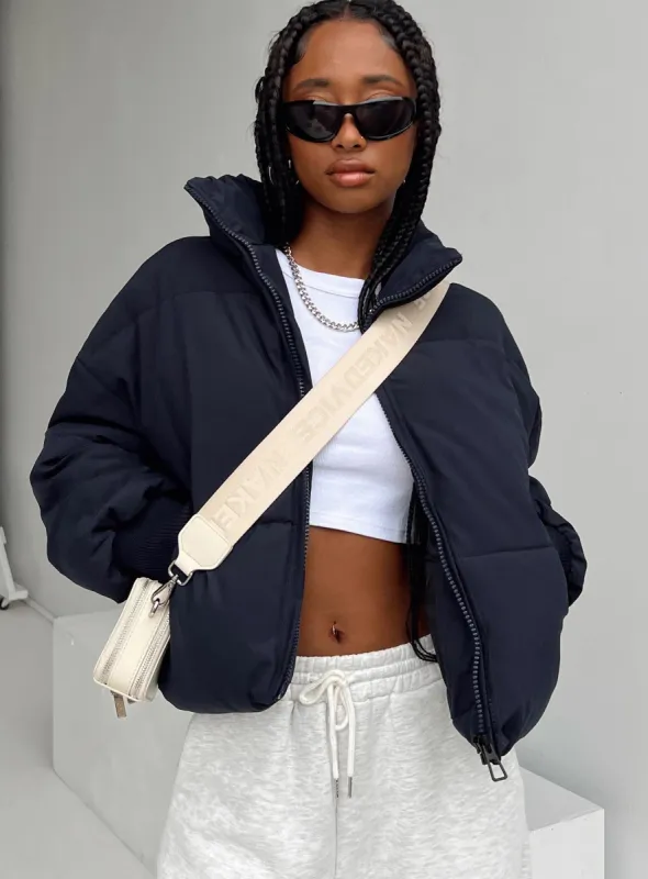 Abe Puffer Jacket Navy sold by Princess Polly