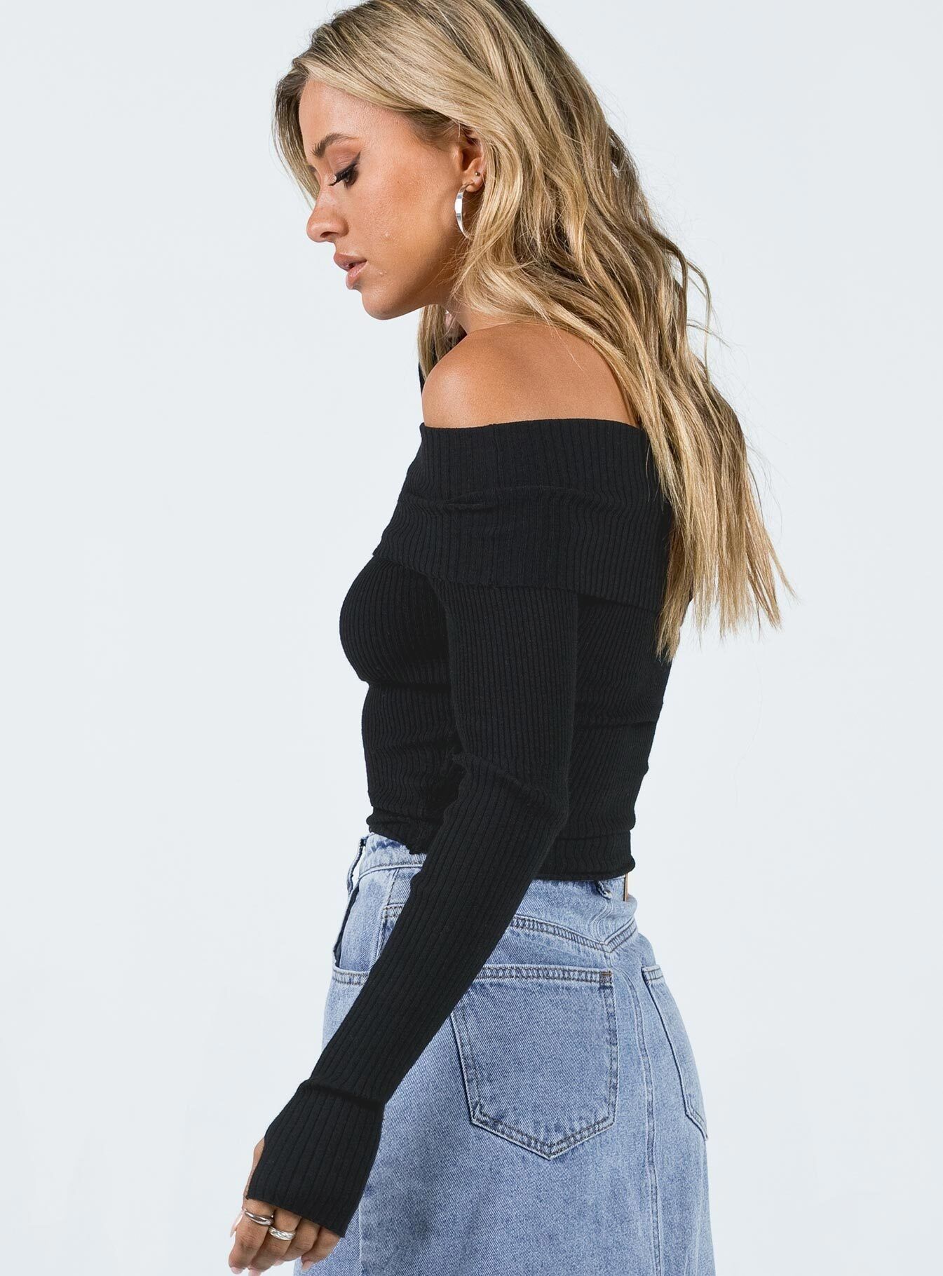 Morley Off Shoulder Sweater Black sold by Princess Polly product image thumbnail 4